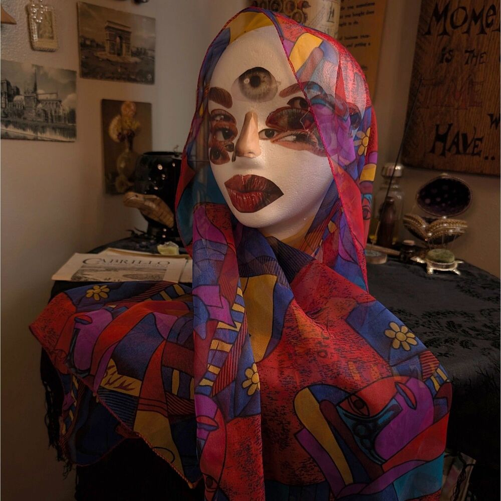 Picasso Art Print Scarf Wrap Sheer Multicolor